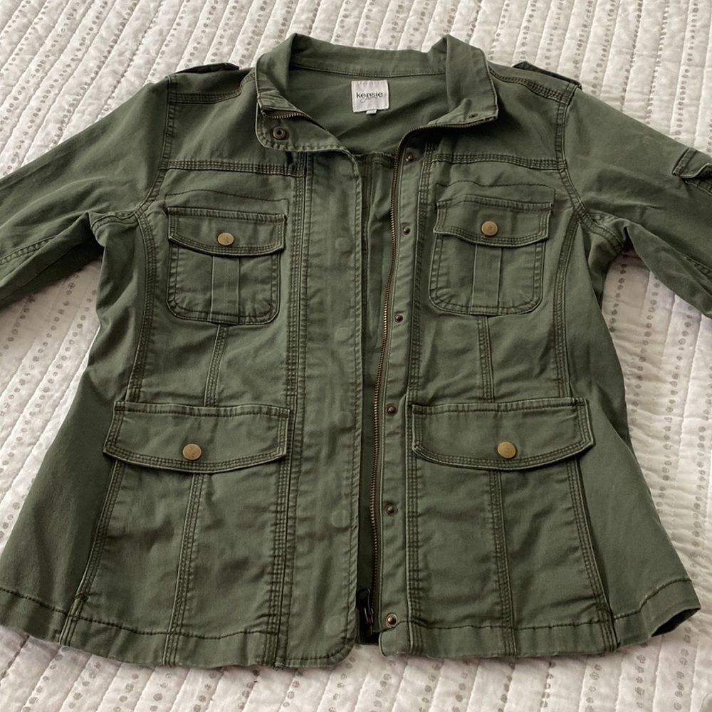 Kensie Jeans Green Military Zip And Snap Jacket